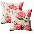 thumbnail image 1 of Set of 2 Peony and Roses Pattern Beige Flowered Texture Background Throw Pillow Covers 18X18 Inch Decorative Pillow Cases for Couch Bedroom Living Room, 1 of 6