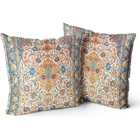 Set of 2 Persian Carpet Tribal Pattern Throw Pillow Cover Persian Ethnic Geometric Chaotic Short Plush Pillow Case 20x20 Inch Decorative Men Women Boy Girl Room Cushion Cover for Home