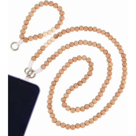 Set of 2 Phone Chain Crossbody Straps Wooden Beads Crossbody Cellphone Strap Lanyard Wrist Strap Phone Purse Chains with Alloy Clasps for Men Women Gift Shopping Travel Party