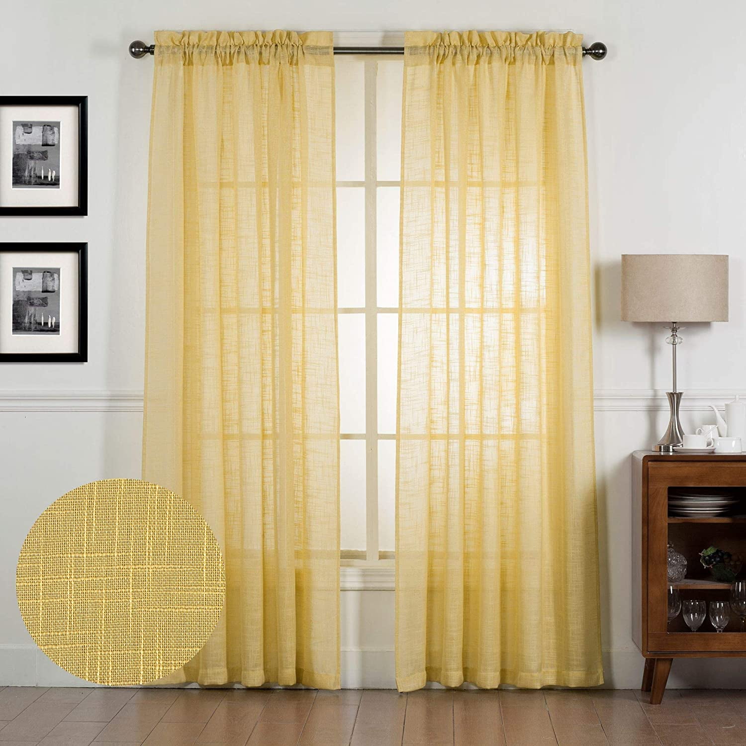 Diamond Home Beautiful Linen Rod Pocket Semi-Sheer Curtains, 52” x 95” (2 Panels)