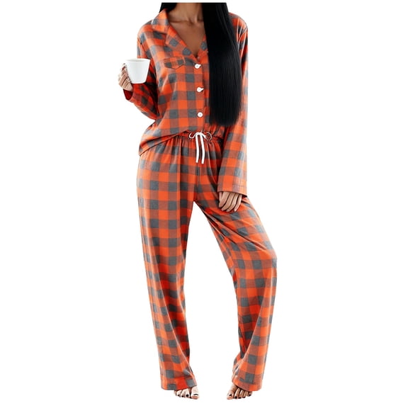 Set 2 Piece Pajamas for Womens, Button down Soft Long Sleeve Top and Pants, Sleepwear Set Loungewesr Sets