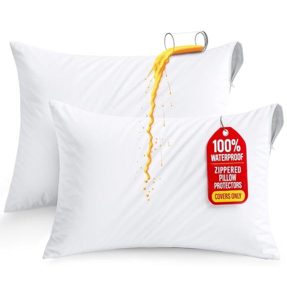 Set of 2 Pillow Protectors with Zipper Standard Size, Bed Bug and Dust Mite Proof Pillow Covers, Ultra Soft Pillow Encasements, Moisture Wicking and Waterproof Pillow Cases by Utopia Bedding White