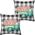thumbnail image 1 of Set of 2 Pink Tulip Throw Pillow Covers Spring Summer Floral Decorative Pillow Case 16x16 Vintage Blue Truck Buffalo Plaid Square Cushion Case for Living Room Bedroom Couch, 1 of 6