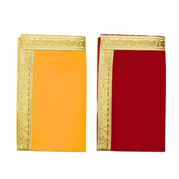 Set of 2 Pooja Mat Aasan Decorative Cloth for Multipurpose Sequence Work Pooja Indian Traditional Cultural Decorations Item & Article (Size:-13 Inches X 13 Inches)(Yellow & Brown)