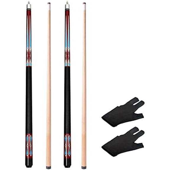 Set of 2 Pool Cues New 58" Billiard Pool Cue Sticks, Hardwood Canadian Maple Professional Billiard Pool Cue Stick 20 Oz(Red)$$Sport & Recreation Other