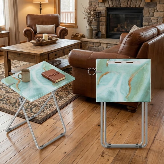 Set of 2 Portable Folding TV Tray Tables, TV Dinner Trays with Sturdy MDF, Small Folding Tables with Phone and Tablet Slot, No Assembly Required, 15 x 18.9 x 25.6 Inches