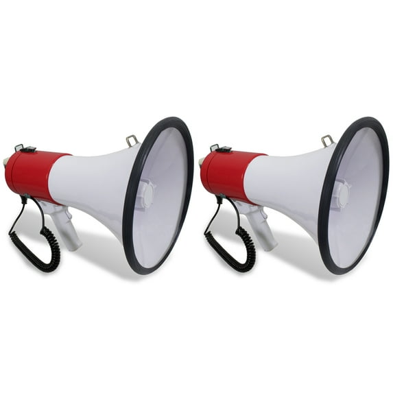 Set of (2) Portable Lightweight Megaphone, 800M-1000M Range Bullhorn With Strap, Siren, Volume Control, Compact Design, 50 Watts Good for for Trainers, Soccer, Football, Baseball, Coaches, Kids, Teachers (Red)