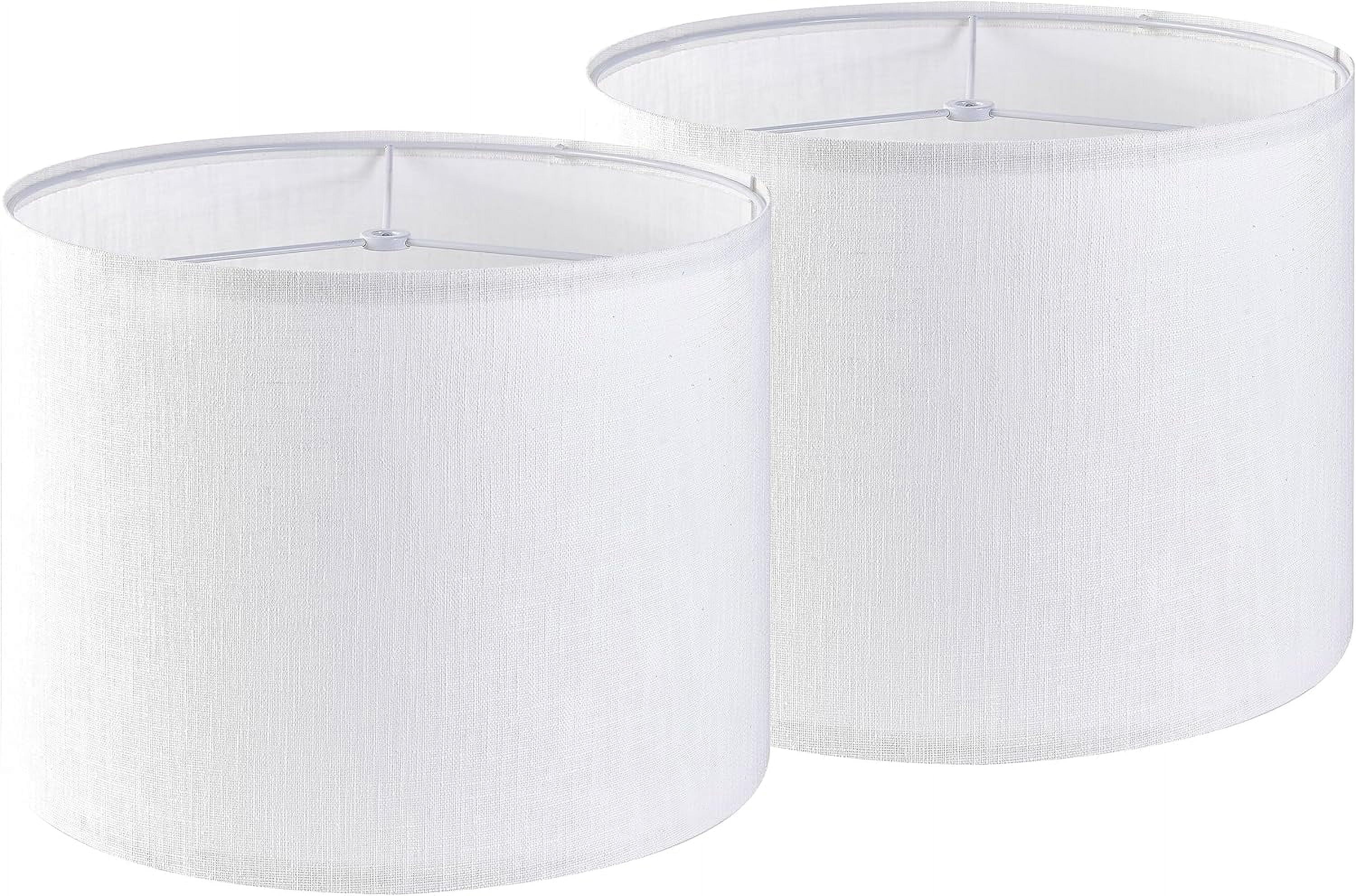 Set of 2 Pure White Linen Drum Lamp Shade 13" Top x 13" Bottom x 10" High (Spider) Contemporary Lamp Shades for Table Lamps & Bedside Lamps Replacement Lampshade In Hand Crafted-By GO&SO