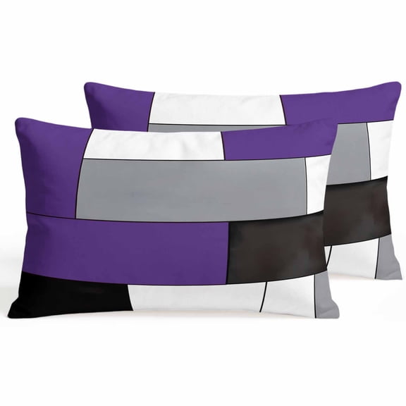 Set of 2 Purple Gray Pillow Covers 12x20 Inch, Abstract Color Block Geometric Modern Decorative Throw Pillow Cases Cotton Cushion Covers for Sofa Couch Bed Living Room Bedroom Home Decor