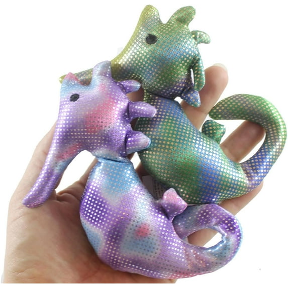 Set of 2 RANDOM COLORS - Seahorse Sand Filled Animal Toy - Heavy Weighted Sandbag Animal Plush Bean Bag Toss - Shimmering Sensory, Toy ADHD Special Needs