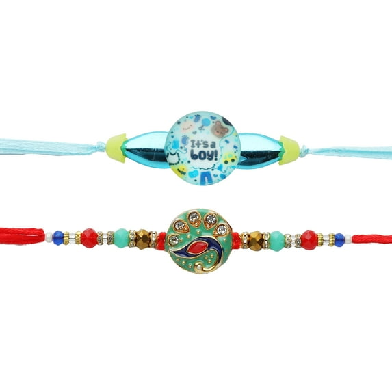 Set of 2 Rakhi for Brother Rakhi Thread for Bhai Bhabhi Bhaiya Bhabhi and Bhatiji veera Raksha Bandhan Rakhi gift Pack Set Dora Bracelet Kalwa for Brother Sister Indian Traditional Festival Rakhi