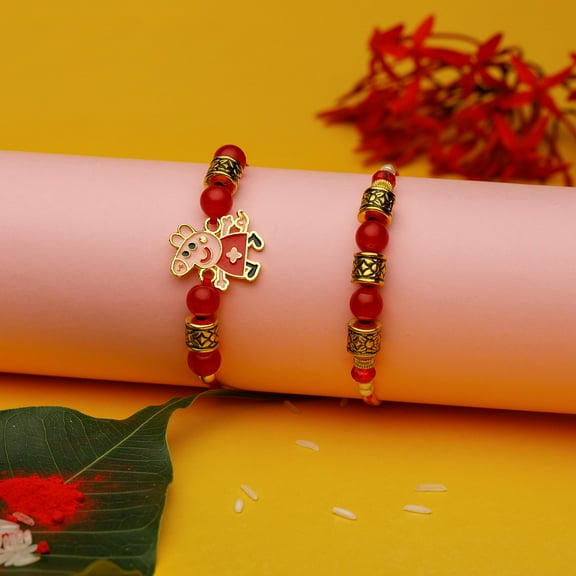 Set of 2 Rakhi for Brother Rakhi Thread for Bhai Bhabhi Bhaiya Bhatiji veera Raksha Bandhan Rakhi Set Dora Bracelet Kalwa with gift Pack in Red Bag Brother Sister Indian Traditional Festival Rakhi