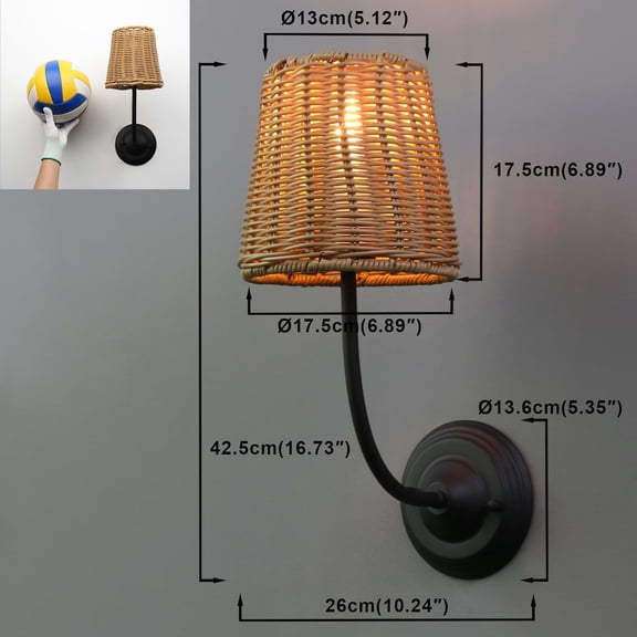 Set of 2 Rattan Boho Wrapped Wall Sconce Light, Indoor Hardwired Gold Hand-Woven Farmhouse Vintage Wall Lamps, Brass Handmade Shade Wall Mount Fixture for Reading Bedside Bedroom(Black)