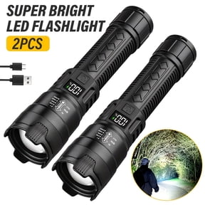 Set of 2 Rechargeable LED Torches, Compact Design with Adjustable Zoom And Battery Level Indicator, Featuring Three Lighting Options Suitable for Outdoor Activities, Camping, Work