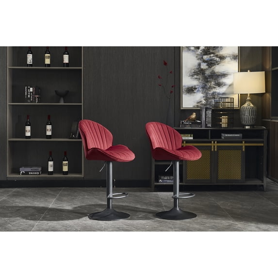 Set of 2 Red Bar Stools | Ideal for Kitchen and Pub Use, Rotatable | Simple and Elegant Design with Custom - Made Fabric | Meets Comfort and Aesthetic in Venues
