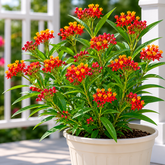 Set 2 Red Milkweed Plants Live for Planting, Asclepias Milkweed Tree, Perennial Red Flower Plant in Home Garden, 4-8 Inch Tall, No Pot