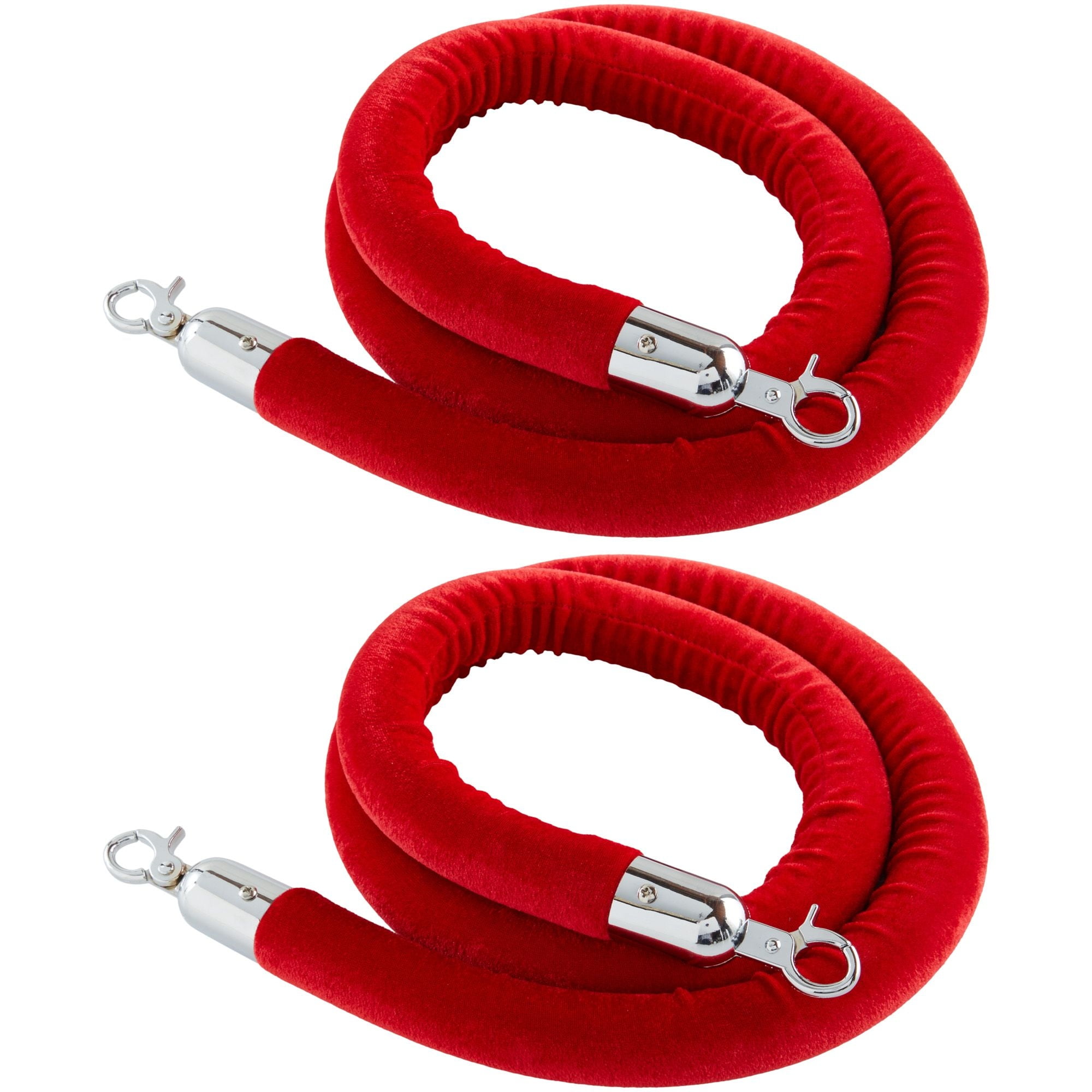 Set of 2 Red Velvet Stanchion Rope with Polished Silver Chrome Plated
