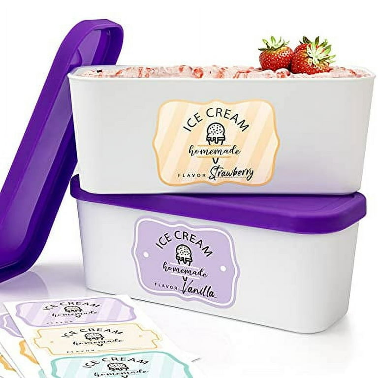 Set of 2 Reusable Ice Cream Tub Containers For Homemade Ice Cream 1.6 Quart  Ea. - Perfect for Sorbet, Frozen Yogurt Or Gelato - Stackable Storage  Containers, Stickers And Lids Stores Easily