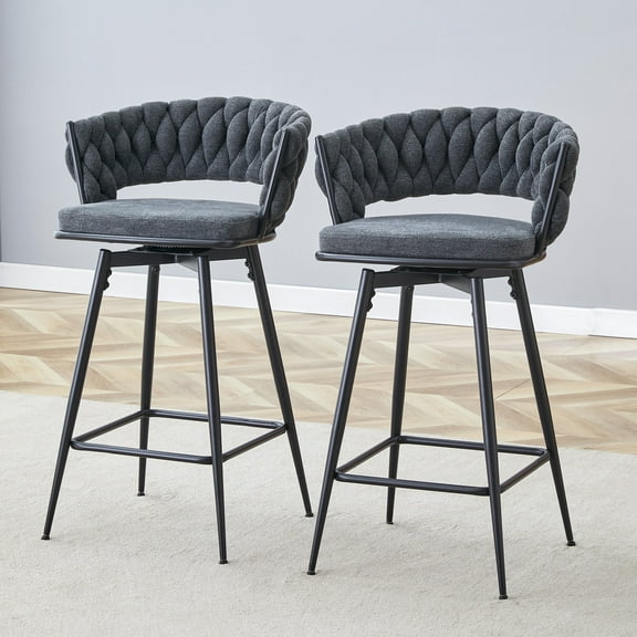 Set of 2 Rotating Bar Stools with Breathable Cotton and Linen Soft Cushions, Spray-Painted Iron Frame, Suitable for Both Restaurants and Bars (Dark Gray)