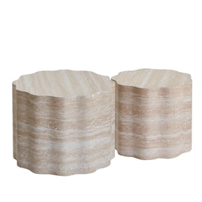 Set of 2 Round Coffee Tables for Living Room, Faux Mars Pattern Modern Minimalist Side Tables, Accent End Table Nest Table for Apartment, Office, Beige Brown
