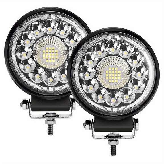 Set of 2 Round LED Off-Road Light Pods, 4.5 Inches, 42 Watts, Designed for Off-Road Driving, Suitable for 12V Vehicles Like Trucks, Tractors, Atvs, And Boats, Without Battery