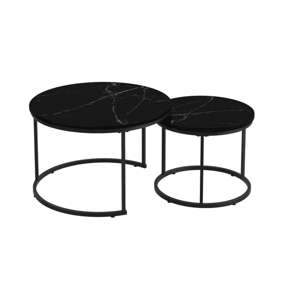 Set of 2 Round Nesting Coffee Tables, 27.6 Inch Industrial Style Side Tables, MDF Top with Sturdy Metal Frame, 120 LBS Load Capacity, Space-Saving End Tables for Living Room, Bedroom, Balcony & Yard