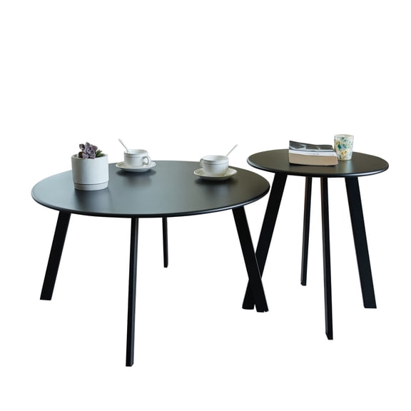 Set of 2 Round Nesting Side Tables, Modern Metal Patio End Tables with Space-Saving Design, Weather-Resistant Accent Tables for Living Room, Balcony, Office & Garden (Sturdy Steel, Easy Assembly)