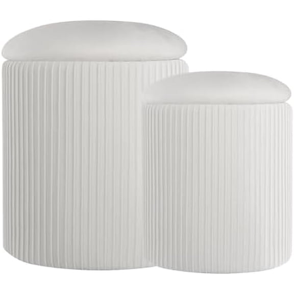 Set of 2 Round Storage Ottoman, Multifunctional Storage Ottoman with Lid and Soft Corduroy Padding, Footrest for Living Room and Bedroom, Vanity Stool for Makeup$$Furniture