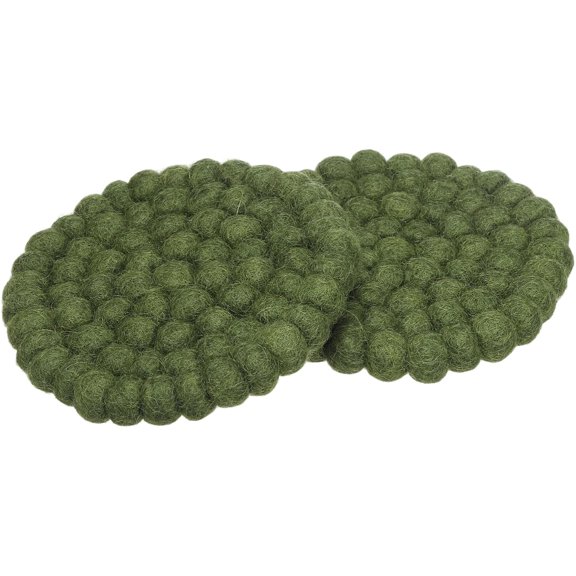 Set of 2 Round Wool Felt Coasters, Absorbent Cute Desk Coaster for Drinks Handmade Felt Table Decor Fun Merino Wool Pads for Bar Home Office Restaurants, Green