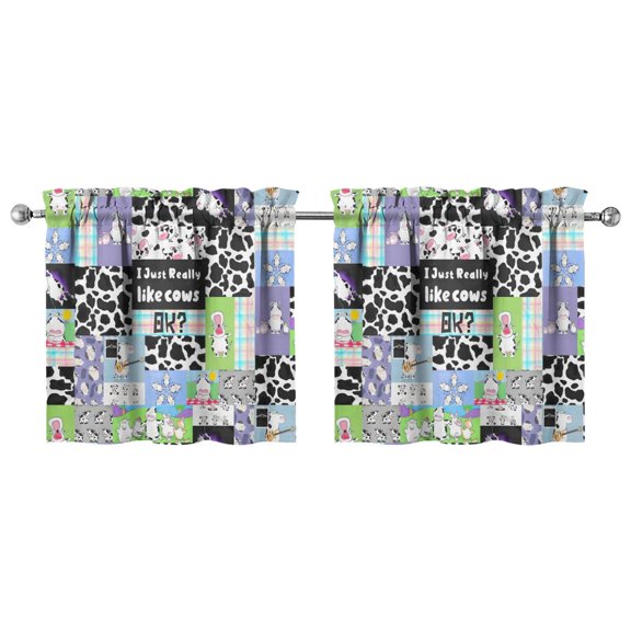 Set of 2 Rustic Cow Print Kitchen Curtains 27.5x24 Inch, Semi-Sheer Farmhouse Window Panels with Rod Pocket, Cute Bull & Buffalo Pattern Short Curtains