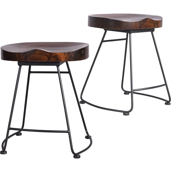 Set of 2 Rustic Saddle Seat Barstools with Tubular Metal Base,Retro Country Style Bar Chair,Kitchen Island Stool,Easy Assembly I Backless,with Footrest,18.5Inch