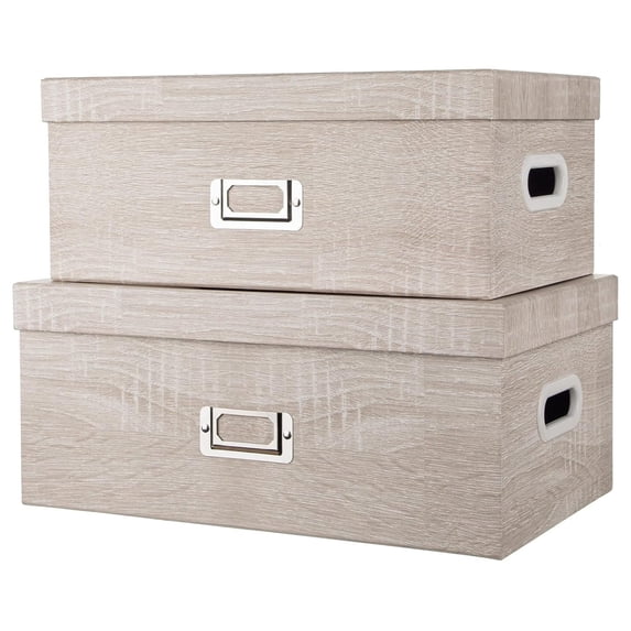 Set of 2 Rustic Wood Grain Storage Boxes with Lids Stackable ...