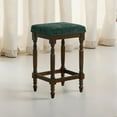 thumbnail image 1 of Set of 2 Rustic Wooden Counter Stools, 26-Inch Farmhouse Barstools with Green Fabric Padded Seat, Nailhead Trim, Distressed Walnut Finish &amp; Turned Legs – Counter-Height Kitchen Seating, 1 of 8