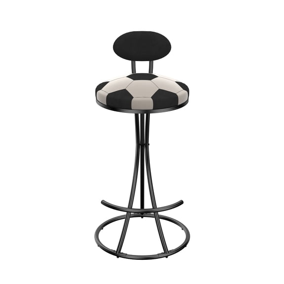 Set of 2 S-Shaped Velvet Bar Stools Black Football Print Round Foam Padded Counter Chairs Powder Coated Metal Frame Indoor Kitchen Island Bar Stools Max 220LBS