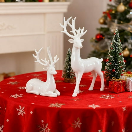 Set of 2 Sapphire Blue Deer Ornaments - 2pc,6.69*3.94in Christmas Deer Figurin es for Win e Cabin et, Livin g Room & TV Cabin et, Festive Home Decor for Holiday Season, Xmas Decoration white