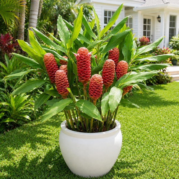 Set 2 Shampoo Ginger Plants Live for Planting, Awapuhi Zingiber Ginger Ready to Grow, Shampoo Ginger Plant in Home Garden, 4-6 Inch Tall, 4 Inch Pot