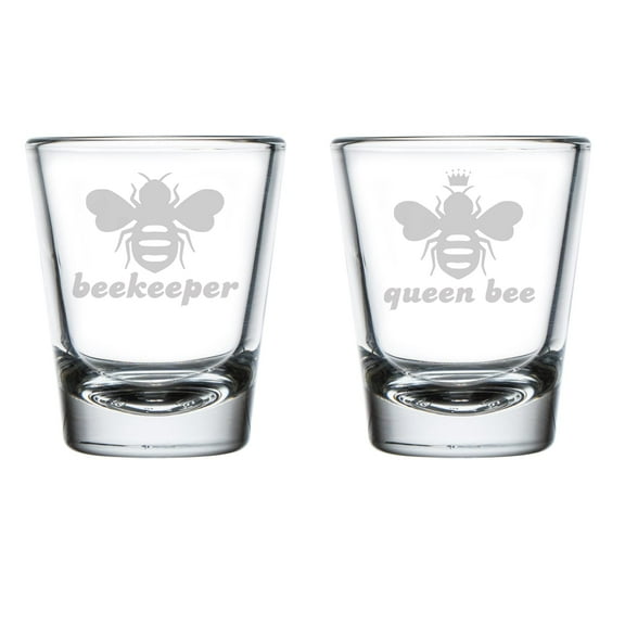 Set of 2 Shot Glasses 1.75oz Shot Glass Queen Bee Beekeeper Funny Gift Couple His and Her, Bride and Groom, Wedding, Engagement, Anniversary, Bridal Shower