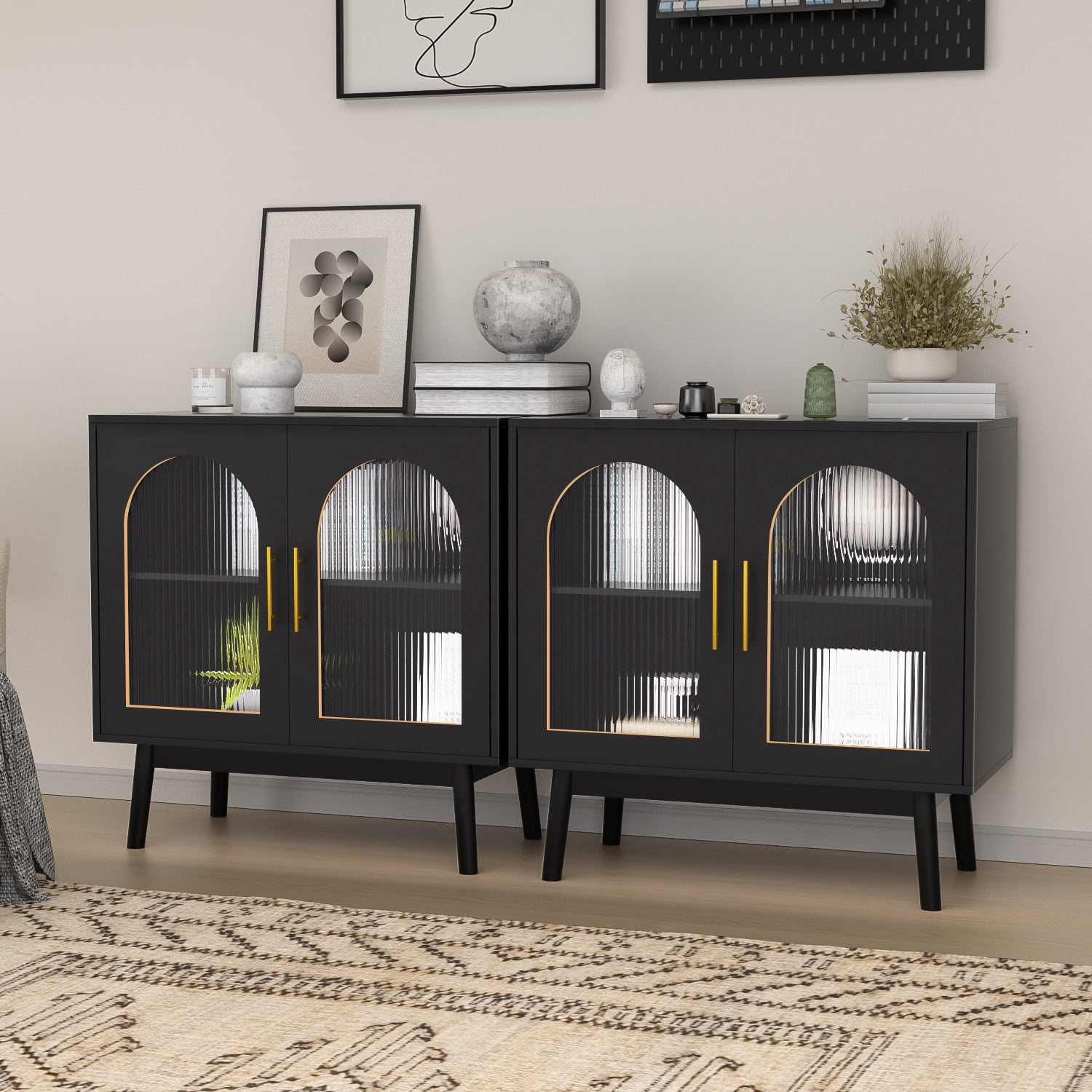 Set of 2 Sideboard Buffet Cabinet, Modern Accent Storage Cabinet with 2 ...