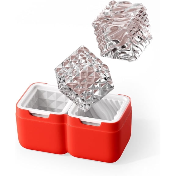 Set of 2 Silicone Ice Molds, Luxe, Large Wavy & Faceted Cube Forms for Craft Cocktails, Keeps Drinks Colder Longer with Less Dilution, Easy-Release, BPA-Free