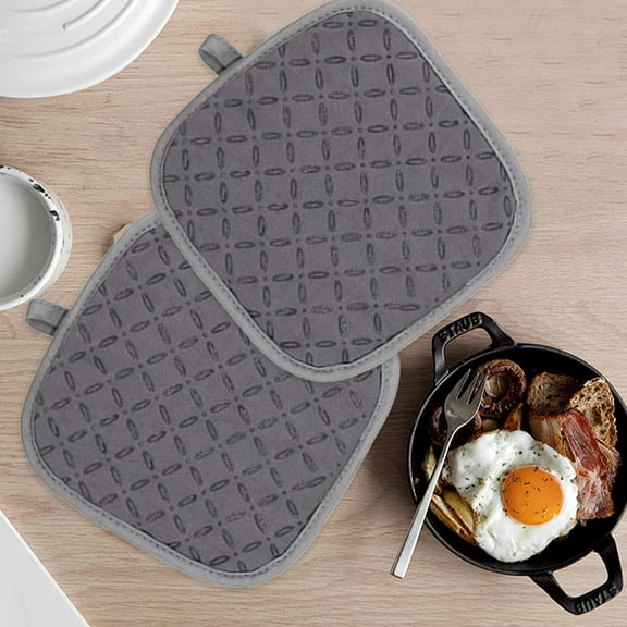 Set of 2 Silicone Trivet Mats, 7-Inch Round Double-Layer Heat Resistant Hot Pads for Pots and Pans, Non-Slip Kitchen Table Protectors, Dishwasher Safe Coasters and Jar Opener, Gray