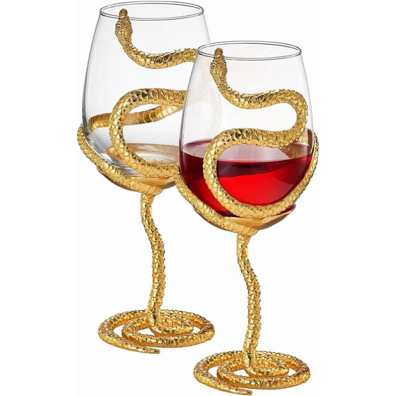 Set of 2 Silver Gothic Wine Goblets, Alloy Steel Stems Borosilicate Glass Unique Spooky Barware for Wine Lovers Dining Parties, Holiday Gift & Collectible Display