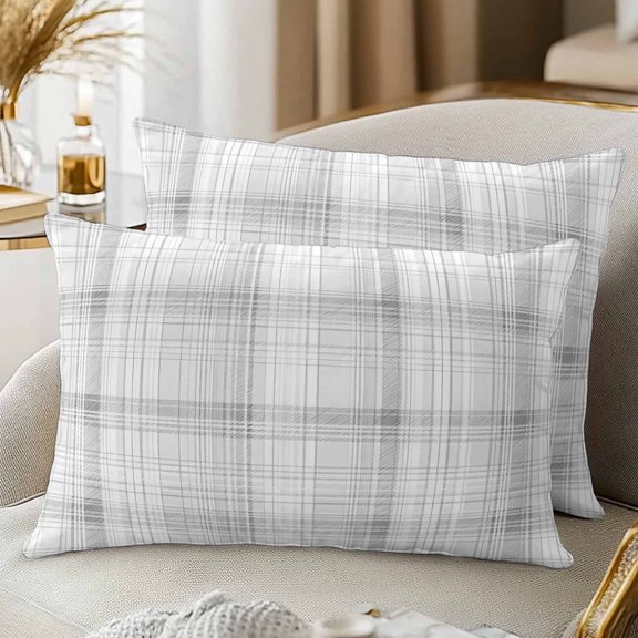 Set of 2 Silver Mist Pillow Covers 12x20 Inch, Spring Pastel Gray Grid Checkered Farmhouse Decorative Throw Pillow Cases Cotton Cushion Covers for Sofa Couch Bed Living Room Bedroom Home Decor