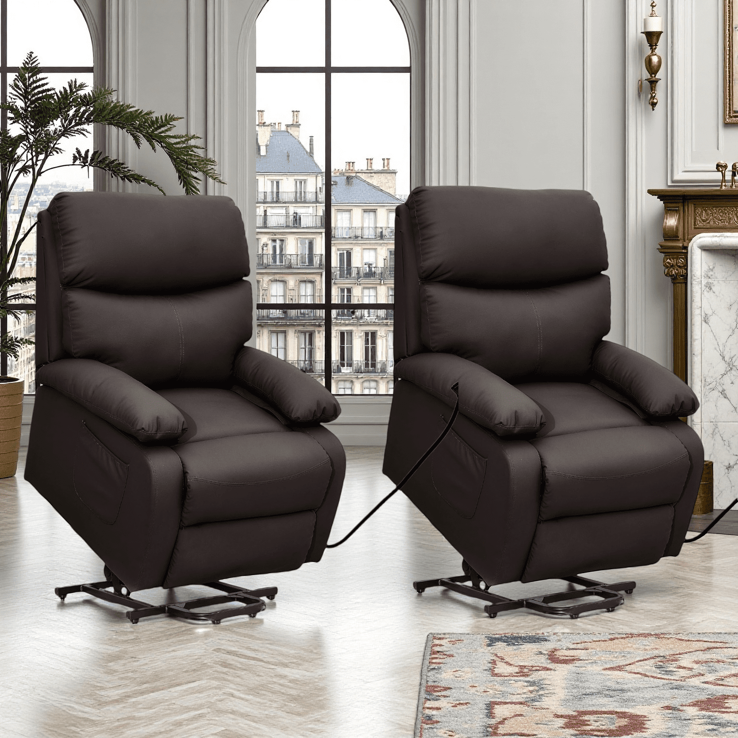 Set of 2 Single Power Lift Recliner Chair for Elderly with Remote ...
