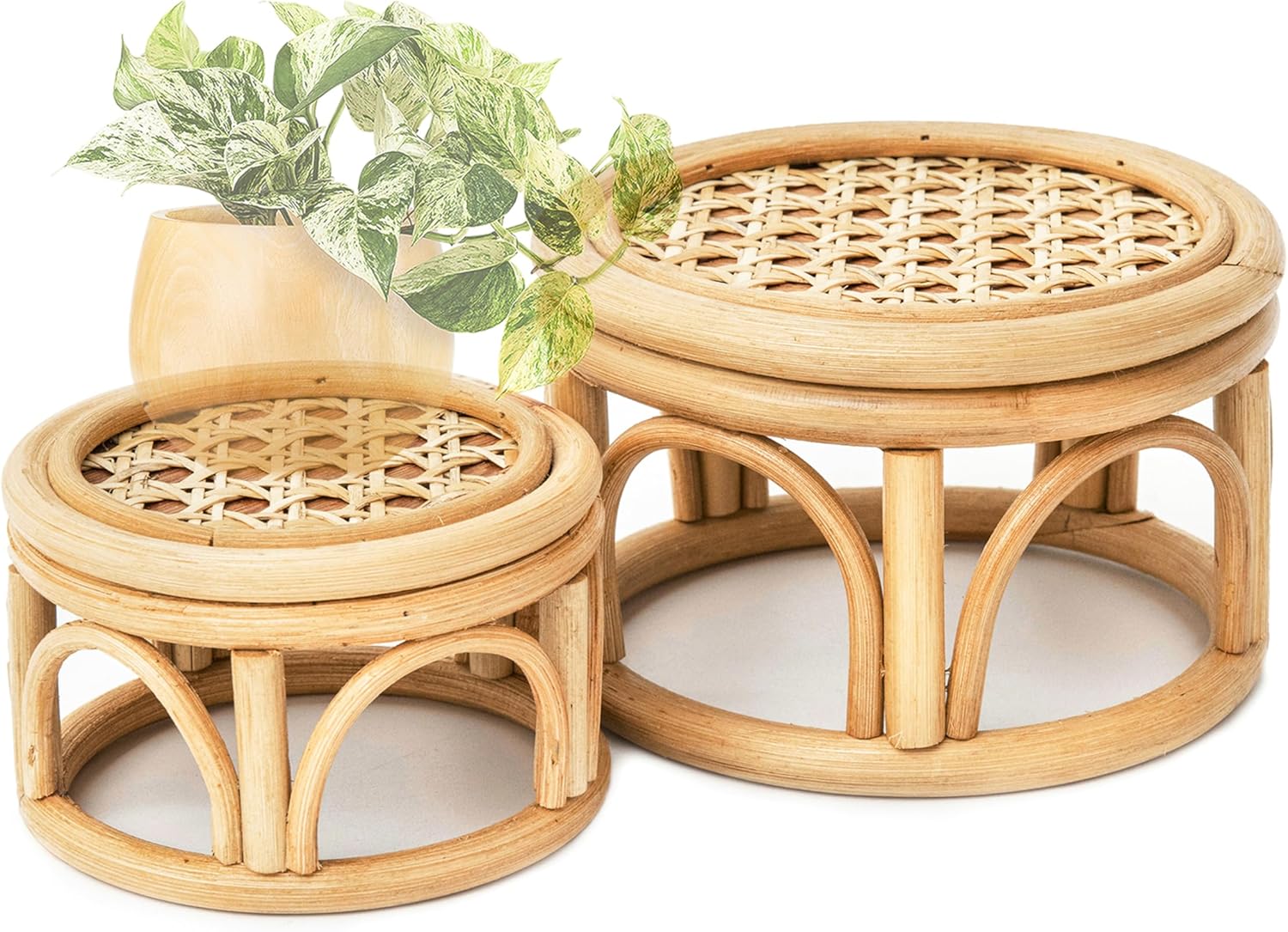 Wicker Riser Set of 2 Small Boho Rattan Wicker Round Riser Plant Stand Indoor,Rustic ...