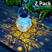 Set of 2 Solar Hanging Lantern Lights Outdoor Waterproof Metal Decorative for Garden Patio Yard Lawn and Tabletop Decorations. Unique Gifts for Women Mum Butterfly Lovers.