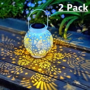 Set of 2 Solar Hanging Lantern Lights Outdoor Waterproof Metal Decorative for Garden Patio Yard Lawn and Tabletop Decorations. Unique Gifts for Women Mum Hummingbird Lovers.