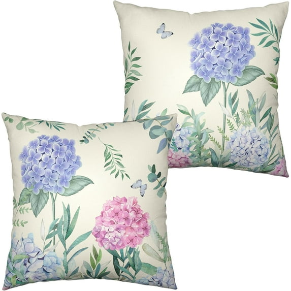 Set of 2 Spring Hydrangea Flower Pillow Cover Vintage Romantic Floral Throw Pillow Protectors 20x20 Watercolor Modern Art Cushion Case for Outdoor Patio Bed Sofa Wedding