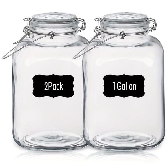 Set of 2 Square Glass Jars with Airtight Lids, Each Holding 1 Gallon Or 128 Ounces, Perfect for Storing Items Like Pasta, Flour, Sugar, Rice, Coffee Beans, And Cereal