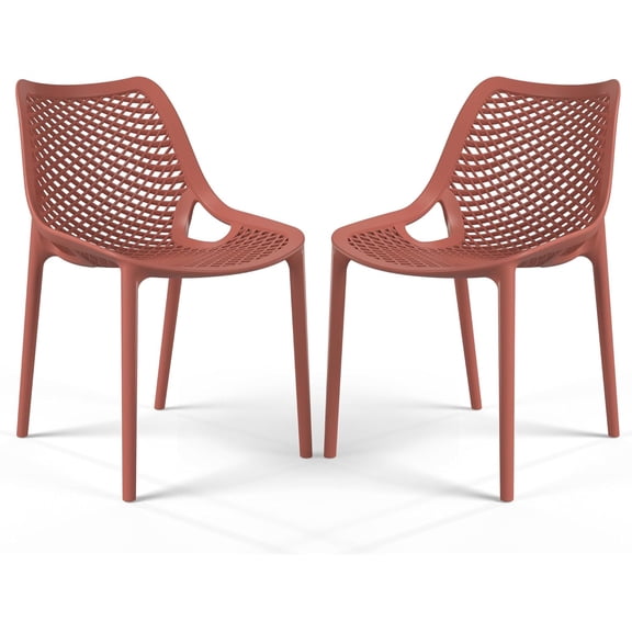 Set of 2 Stackable Dining Side Chair, Modern Patio Seating Furniture Front Porch Lawn Balcony Yard Outside Garden Bistro Chair for Indoor Outdoor Kitchen Living Room Restaurant, Red