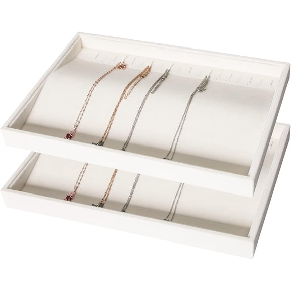 Set Of 2 Stackable Necklace Holder Organizer Tray Velvet Necklace Display Stand For Selling Jewelry Box Case For Storage (Beige(Necklace+Necklace))[Z6810]